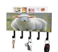 LZQPOEAS Porte-clés mural en forme de mouton avec organiseur de courrier adhésif tendance avec 5 crochets sans perçage en cuir synthétique pour entrée, cuisine, couloir