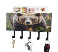 LZQPOEAS Porte-clés mural en forme d'ours avec organiseur de courrier adhésif tendance avec 5 crochets sans perçage en cuir synthétique pour entrée, cuisine, couloir