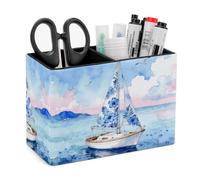 LZQPOEAS Porte-stylo en cuir synthétique à motifs exquis, organiseur de bureau multifonction avec 2 compartiments, porte-crayons Dream of The Sea pour le bureau et la maison