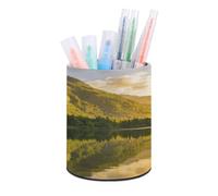 LZQPOEAS Sunset Over The Mountain Range Porte-stylo pour bureau Organiseur de bureau Étui de rangement moderne minimaliste Pot à crayons rond en cuir PU Multifonction Fournitures de bureau pour la