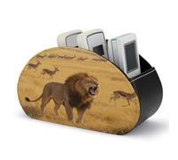 LZQPOEAS Support de télécommande Lion on Savanna avec 5 compartiments en cuir PU pour télécommande, table de chevet, organiseur de bureau, support de manette de télévision pour bureau et maison