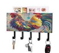 LZQPOEAS Support mural coloré à double tête de poulet avec organiseur de courrier adhésif tendance avec 5 crochets sans perçage en cuir synthétique pour entrée, cuisine, couloir