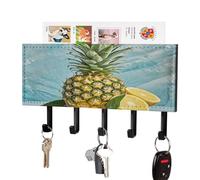 LZQPOEAS Support mural en forme d'ananas frais avec organiseur de courrier adhésif tendance avec 5 crochets sans perçage en cuir synthétique pour entrée, cuisine, couloir