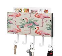 LZQPOEAS Support mural pour clés aquarelle flamant rose avec organiseur de courrier, porte-clés adhésif tendance avec 5 crochets, sans perçage, organiseur de clés en cuir synthétique pour entrée