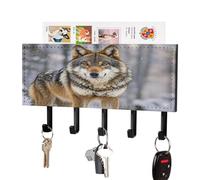 LZQPOEAS Support mural pour clés loup avec organiseur de courrier adhésif tendance avec 5 crochets sans perçage en cuir synthétique pour entrée, cuisine, couloir