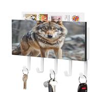 LZQPOEAS Support mural pour clés loup avec organiseur de courrier adhésif tendance avec 5 crochets sans perçage en cuir synthétique pour entrée, cuisine, couloir