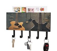 LZQPOEAS Support mural pour instruments de musique avec organiseur de courrier, porte-clés adhésif tendance avec 5 crochets, sans perçage, en cuir synthétique, pour entrée, cuisine, couloir