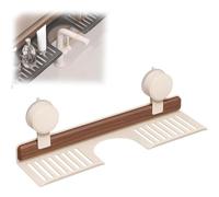 LZTET éTagèRe De Salle De Bain à Ventouse en Noyer,Organiseur D'éVier Mural Amovible Et éTanche,sans PerçAge,Support Rangement Robinet Bois pour Accessoires Cuisine Et Salle Bain(50cm,White)