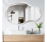 Lzuso Cadre en Bois irrégulier Miroir Mural asymétrique Unique Forme Nuage Moderne Vague décoratif Grande Vague Art Déco