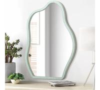 Lzuso Miroir Mural Suspendu Blanc Cadre en Bois Irrégulier Style Moderne Miroir à Vagues Chambre Salon Salle de Bain Vanité Hall d'Entrée Miroir Décoratif