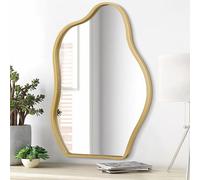 Lzuso Or Miroir Mural irrégulier décoration Moderne asymétrique Cadre en Bois Miroir Mural Style Unique vanité Art Miroir ondulé décoration Salon Chambre Salle de Bain entrée Gris