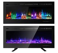 M.C.Haus Cheminée électrique avec écran Tactile et Panneau en Verre coloré pour Insert de Flamme - Chauffage Mural - Télécommande avec Cristal et bûches - 900/1800 W (102 cm, Noir)