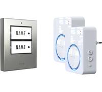 m-e modern-electronics 100151 Sonnette sans fil Set complet éclairée, acoustique actif, avec détecteur de mouvements, avec porte-nom