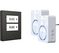 m-e modern-electronics 100152 Sonnette sans fil Set complet éclairée, acoustique actif, avec détecteur de mouvements, avec porte-nom