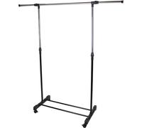 M Home by Mazzei Mondex Portant à Vêtements avec Barre Extensible sur Roulettes, Chrome et Noir, Ajustable jusqu'à 160 cm, 80-150 x 43 x 90-160 cm