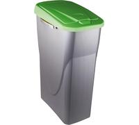 M home by Mazzei Mondex - Poubelle de Tri Sélectif 25L en Plastique - Ouverture facile Push - Cuve Gris Silver avec Couvercle de Couleur Vert - Idéale pour Cuisine, Cellier - Fabriquée en France