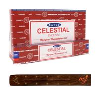 M & J Satya Nag Champa Bâtons d'encens céleste avec porte-encens, boîte complète, pour aromathérapie, spa, yoga, mariages, méditation, guérison, positivité et relaxation