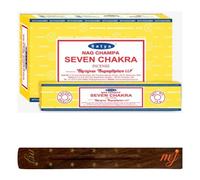M & J Satya Nag Champa Original Bâtons d'encens Seven Chakra avec porte-encens, boîte complète, pour l'aromathérapie, le spa, le yoga, les mariages, la méditation, la guérison, la positivité et la