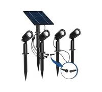 M Ledme - Lumières solaires LED extérieures de jardin avec pic Roxi, Kit de 4 spots solaires, étanche IP65, lumière puissante, lumière chaude (3000 K), pour jardin, chemin, gazon, etc.