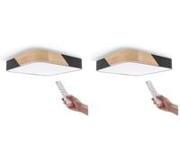 M Ledme - Plafonnier LED Carré Noir 24W avec Télécommande, Réglable 2700K-6500K du Blanc Froid au Blanc Chaud et Intensité, 2400lm, Design Blanc avec Bois Naturel, pour Salle de Bain, Cuisine
