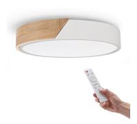 M Ledme - Plafonnier LED Rond Blanc 24W avec Télécommande Réglable 2700K-6500K du Blanc Froid au Blanc Chaud et Intensité 2400LM Design Blanc avec Bois Naturel pour Salle de Bain Cuisine