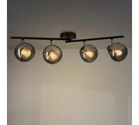 M Ledme - Plafonnier Série Glass 4 Spots, Spot LED d'intérieur pour plafond ampoules E14, Plafonnier LED intérieur finition noire (ampoule non incluse).
