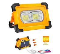M Ledme - Projecteur LED solaire PowerBank portable avec batterie, 4500 lumen, Rechargeable, Lampe de travail, Rechargeable USBo solaire, Camping, Garage, Pêche, LM6335, 6000k