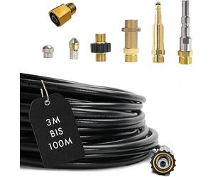 M&M Smartek tuyau déboucheur 70 m, kit 8 pièces, pour Nilfisk/KEW, 2 buses | Kit déboucheur avec flexible, adaptateurs et buses selon variante; contrôler raccords, pression et contenu avant achat.