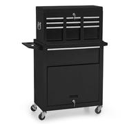 M MCombo 2 en 1 Chariot d'atelier incluant Coffre avec 6 Compartiments, 1 Armoire et 6 Crochets, Chariot d'atelier Vide sans Outils, Chariot Roulant pour Atelier, 33x81x108 cm, 0097 (Noir-Argent)