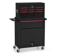 M MCombo 2 en 1 Chariot d'atelier incluant Coffre avec 6 Compartiments, 1 Armoire et 6 Crochets, Chariot d'atelier Vide sans Outils, Chariot Roulant pour Atelier, 33x81x108 cm, 0097 (Noir-Rouge)