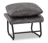 M MCombo 4742-2 Pouf repose-pieds avec pieds en métal, avec coussin, style vintage, ottoman, coiffeuse, pour salon, chambre à coucher, tissu microfibre, gris foncé
