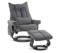 M MCombo 9076 Fauteuil Relax avec Pouf, avec Coussin et Poche latérale, pour Le Salon, Tissu Gris