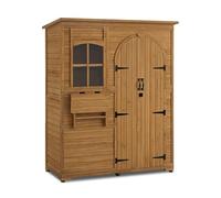M MCombo Armoire de jardin Armoire à outils en bois, pour l'extérieur, étanche, avec étagères, avec fenêtre, 0926(Nature)