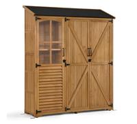M MCombo Armoire de Jardin en Bois avec 7 étagères&2 tiroirs, abri à Outils résistant aux intempéries, abri de Jardin d'extérieur étanche, abri à Outils pour l'extérieur, 0982 (Naturel)
