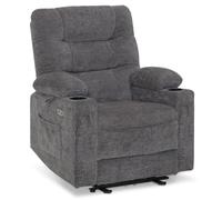 M MCombo Fauteuil de Relaxation avec Fonction inclinable, Fauteuil TV réglable électriquement, Fauteuil TV, Fauteuil inclinable, Tissu Chenille, USB et Porte-gobelet, Salon, 7033 (Gris)