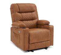 M MCombo Fauteuil de Relaxation avec Fonction inclinable, Fauteuil TV réglable électriquement, Fauteuil TV, Fauteuil inclinable, USB et Porte-gobelet, Salon, 7033 (Marron)