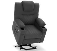 M MCombo Fauteuil de Télévision Releveur Électrique, Relax avec Chaise Longue, Massage et Chaleur, 2 Moteurs, Microfibre, 7565 (Gris Foncé)