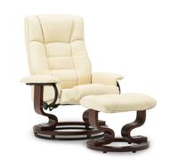 M MCombo Fauteuil relax avec pouf 9019- Fauteuil TV pivotant à 360°-Blanc-Simili Cuir