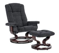 M MCombo Fauteuil Relax avec Pouf, Fauteuil TV pivotant à 360° avec Fonction Chaise Longue, Fauteuil TV supportant jusqu'à 120 Kg, Fauteuil de Repos pour Le Salon, 9019 (Tissu, Gris foncé)