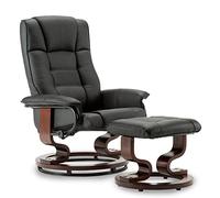 M MCombo Fauteuil Relax avec Pouf, Fauteuil TV pivotant à 360° avec Fonction Chaise Longue, Fauteuil TV supportant jusqu'à 120 Kg, Fauteuil de Repos pour Le Salon, 9019 (Simili Cuir, Noir)