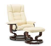 M MCombo Fauteuil Relax avec Pouf, Fauteuil TV, pivotant à 360°, avec Fonction Chaise Longue, Fauteuil TV jusqu'à 130 kg, Similicuir, 9019 (Blanc-Simili Cuir)