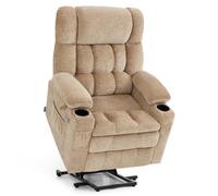 M MCombo Fauteuil TV 3-Moteurs avec Aide au Relèvement Électrique, Dossier, Appuie-Tête & Repose-Pieds Réglables Séparément, Fonction Allongée 165°, Mousse Pleine 35D 7546 (Chenille-Beige)