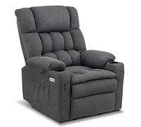 M MCombo Fauteuil TV 3-Moteurs avec Aide au Relèvement Électrique, Dossier, Appuie-Tête & Repose-Pieds Réglables Séparément, Fonction Allongée 165° 7546 (Tissu-Gris)