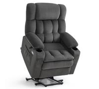 M MCombo Fauteuil TV 3-Moteurs avec Aide au Relèvement Électrique, Dossier, Appuie-Tête & Repose-Pieds Réglables Séparément, Fonction Allongée 165°, Mousse Pleine 35D 7546 (Tissu-Gris foncé)