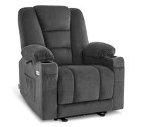 M MCombo Fauteuil TV à réglage électrique, Fauteuil Relax avec Fonction Chaise Longue, Fauteuil TV avec Fonction Massage & Chauffage, USB & Porte-Boissons, Salon, Tissu, 7008 (Gris foncé)