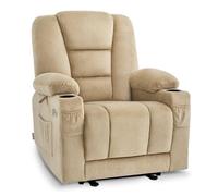 M MCombo Fauteuil TV à réglage électrique, Fauteuil Relax avec Fonction Chaise Longue, Fauteuil TV avec Fonction Massage & Chauffage, USB & Porte-Boissons, Salon, Tissu, 7008 (Beige)