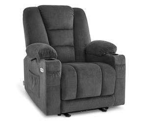 M MCombo Fauteuil TV à réglage électrique, Fauteuil Relax avec Fonction Chaise Longue, Fauteuil TV avec Fonction Massage & Chauffage, USB & Porte-Boissons, Salon, Tissu, 7008 (Gris foncé)