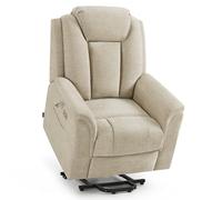 M MCombo Fauteuil TV avec Aide à la montée électrique, 2 roulettes pour la mobilité, Massage et Chauffage, Appui-tête réglable, Coussin en Mousse 35D