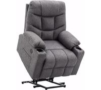 M MCombo Fauteuil TV avec Aide à la montée électrique, Fauteuil avec Aide à la montée, Fauteuil TV avec Fonction inclinable jusqu'à 140°, avec USB 7286 (Tissu, Gris)