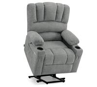 M MCombo Fauteuilavec Aide à se Lever électrique, Fauteuil Relax avec Fonction inclinable, Fauteuil de Massage avec Fonction de Chaleur, pour Le Salon des Seniors, 7102 (Tissu, Gris)